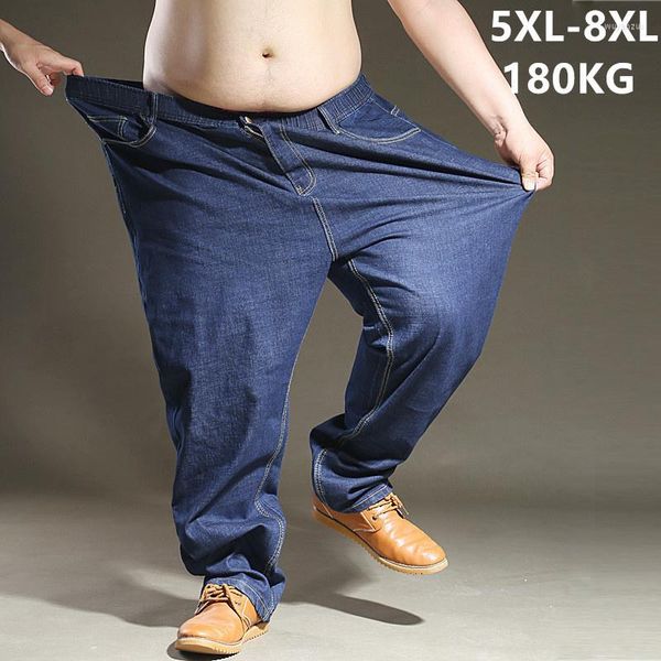 Jeans masculinos de tamanho grande azul 5xl 6xl 7xl 8xl preto roupas grandes roupas de tamanho grande calça de calça elástica elástica de jeans machos