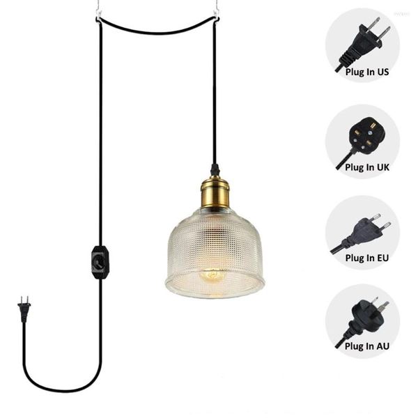 Lâmpadas pendentes de vidro industrial de vidro leve com plug in penduring cordão escurecido para o bulbo de quarto loft não incluído