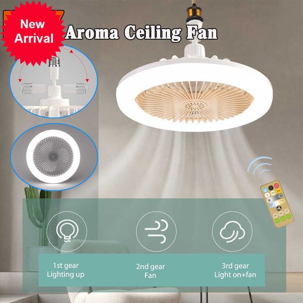 Nuovo ventilatore per aromaterapia Ventilatore da soffitto con supporto per luce universale E27 con lampade Telecomando Ventilatore sospeso con regolazione continua della luminosità