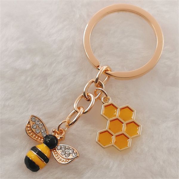 Emaille Biene Schlüsselanhänger Niedliches Tier Insekt Bienenstock Tropf Öl Schlüsselanhänger Auto Tasche Anhänger Gold Farbe Schlüsselanhänger Schmuck Dekoration Geschenke