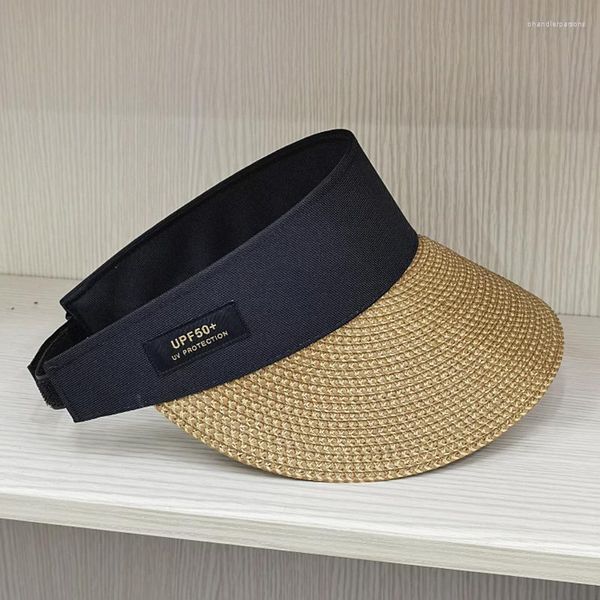 Cappelli a tesa larga Estate Vuoto Top di paglia per le donne Moda Coreano PP Seta intrecciata a mano Semplice cappello da sole Berretti Visiere Casquette