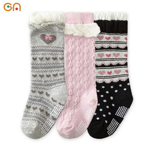 Calzini Liquidazione 3 paia di calzini alti al ginocchio in cotone antiscivolo per neonati adatti per bambini e bambine di 0-2 anni come regali di moda G220524