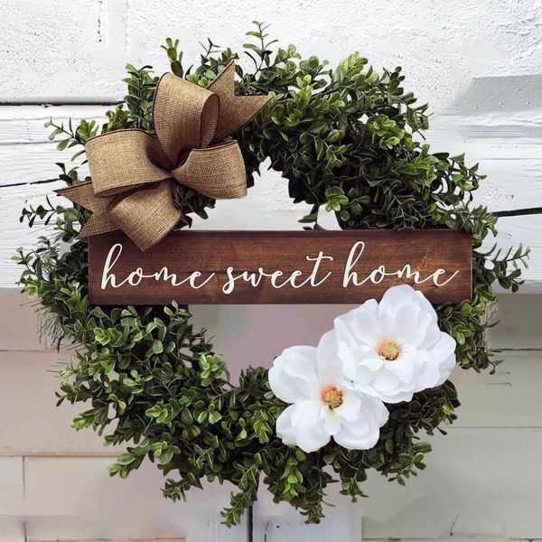 Flores decorativas da casa da porta frontal sinal Grapevine Star Decoração Wreath Wall