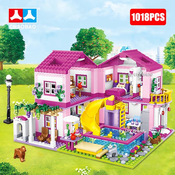 Blocks Friends City House Summer Holiday Villa Castle Building Blocks Imposta Figure Piscina Giocattoli fai da te per bambini Ragazze Regalo di Natale 230523