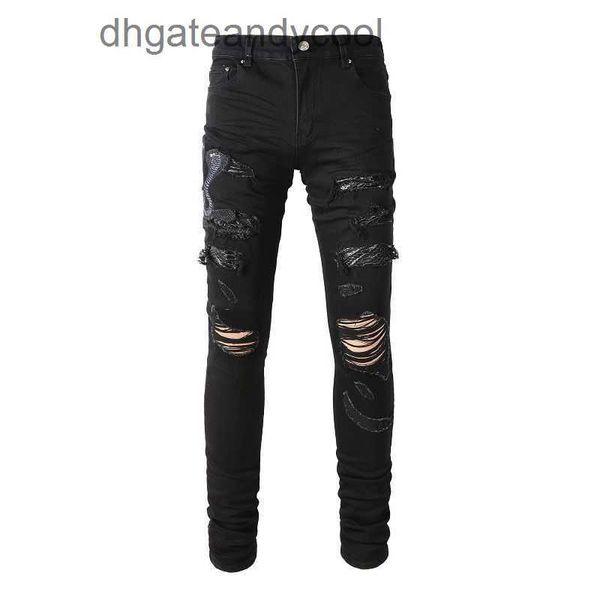 Джинсовые джинсы дизайнерские брюки Man High Street Fashion Brand Black Emlempore Jeans с отверстиями в in ins ruffsed с красивыми брюками растягиваются тонкие брюки для мужчин yqnn