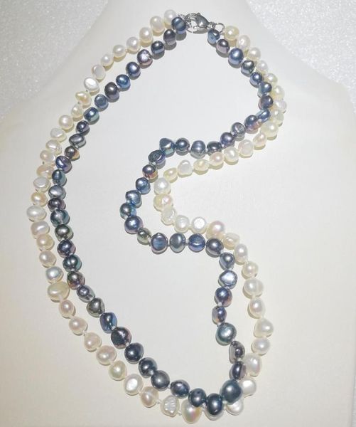 Catene 6x7mm Collana di perle barocche 2 file Bianco Nero Colori Real Natural Freshwater Women Jewelry 35cm-43cm 15-17 ''