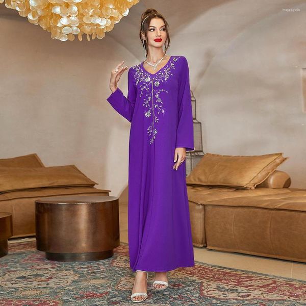 Roupas étnicas Eid Mubarak Diamonds Abaya Mulheres Muslim Maxi Dress Ramadan Kaftan Islam Dubai Turquia vestido de noite Djellaba Caftan