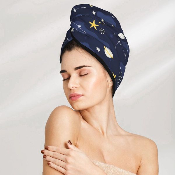 Девушка для волос насыпает шляпа забавное мультипликационное пространство для волос полотенце полотенце для палаты для ванны микрофибертавуэль absortion turban