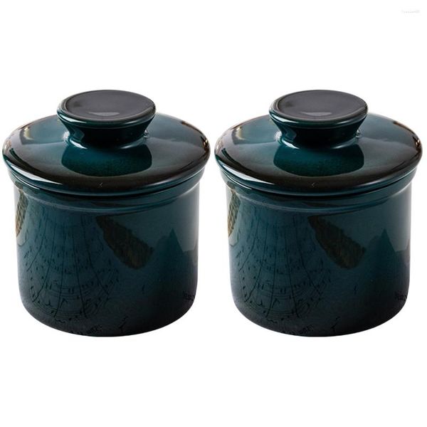 Set di stoviglie 2 Contenitori in vetro Contenitori in ceramica per burro French Crock Box Farmhouse Keeper Bell
