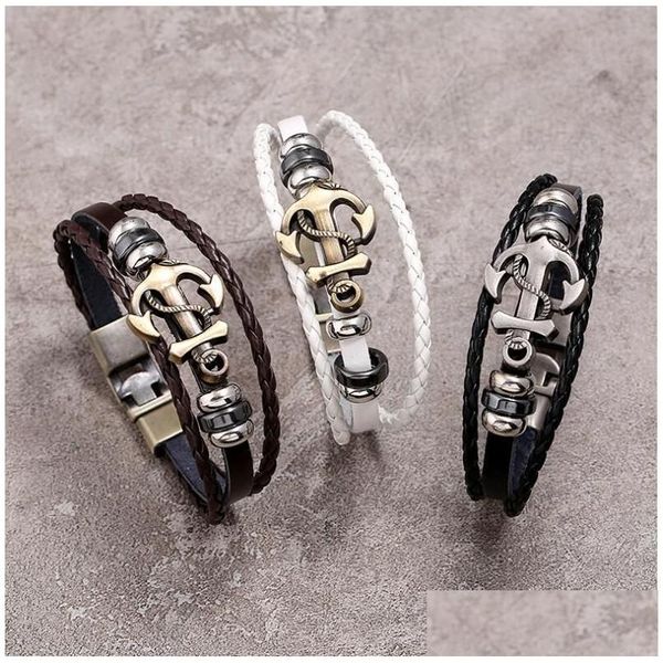 Bracelets de charme punk nova pulseira de couro para homens de liga de liga ancoragem gsfb346 encomendar 20 peças muito entrega jóias de entrega de jóias dhssl