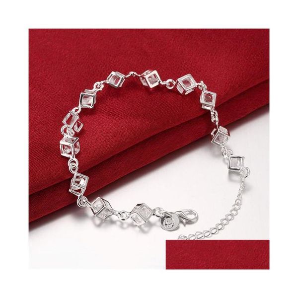 Charm Bracelets Womens Sterling Sier plattiert weißes Stein kariertes Armband GSSB241 Mode 925 Teller Schmuckabgabe DHB2L