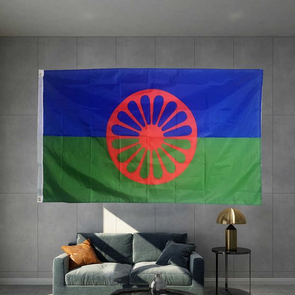 Bandeira sinaliza bandeira cigana Romani Pessoas 3x5ft 150x90cm Banner personalizado Tampa de eixo de poliéster GROMMETS DE BROMMETS DESIGN AO AUTOR AO PUBLICIDADE DE DECORAÇÃO G230524