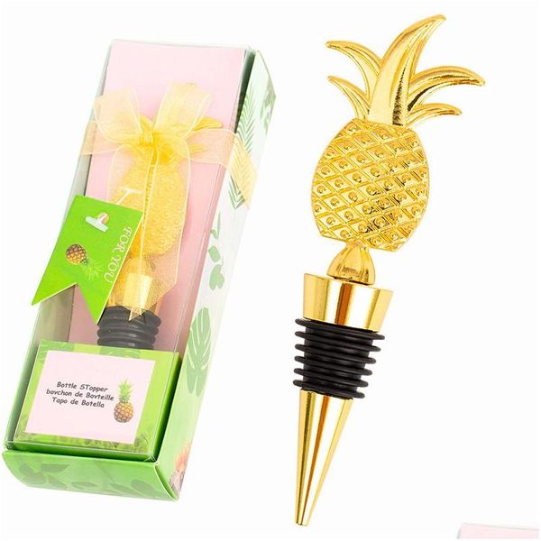 Bar Werkzeuge Metall Wein Stopfen Kreative Ananas Form Champagner Flasche Stopper Hochzeit Gast Geschenke Souvenir Geschenk Box Verpackung Drop Dhieo