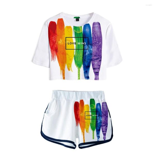 Kadınların Takipleri LGBT Moda Cosplay Kostümleri 3D İki Parçalı Set Kadın Şort ve Tshirt Street Giyim Gökkuşağı Bayrağı Lezbiyenler Gays Trailtsuit