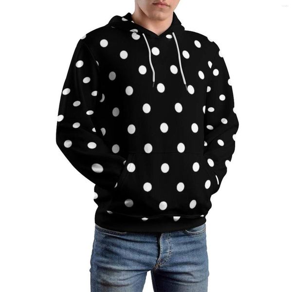 Erkek Hoodies Vintage 80'ler Siyah Beyaz Sıradan Klasik Polka Dotlar Modern Grafik Sweatshirts Kış uzun kollu gevşek büyük boyutlu kapüşon