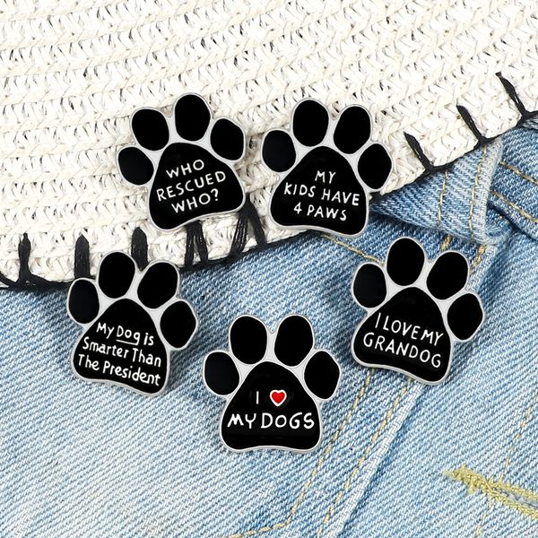 Black Dog Cat Paw Spilla Pins Cute Puppy Kitten Claw Smalto Pin Giacche di jeans Camicia Spilla Distintivo Animali Amante Gioielli Regali