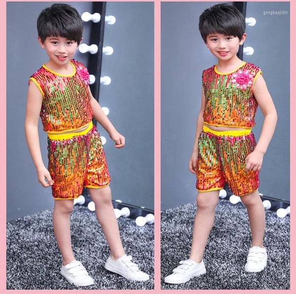 Stage Wear Boy Jazz Dance Sequins Kostümler Çocuklar için Kostümler