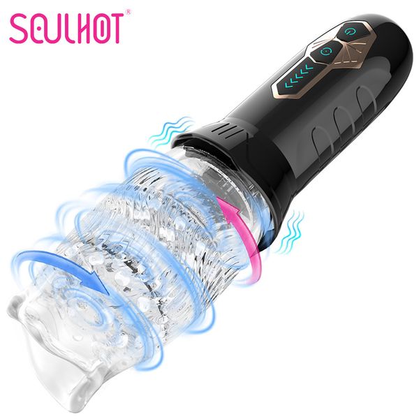 Masturbatori Tazza per masturbazione maschile Rotazione automatica Vibratore per sesso orale Stimolazione flash del pene Ritardo continuo Giocattoli sportivi di resistenza 230524