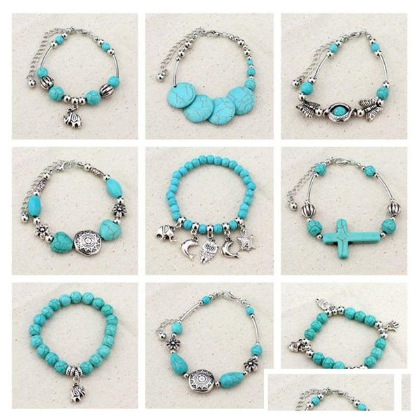 Braccialetti con ciondoli Bracciale anti-affaticamento con perline fatti a mano turchese elefante boemo Gsfb188 Ordine misto 20 pezzi Un sacco Drop Delivery Ebreo Dhj6N