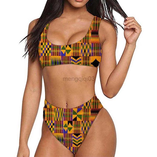 Menas de banho feminina Tankinis Tankinis Mulheres 2023 Africano Ankara Print Swimwear Bikini sexy 2 peças Ternos de natação de praia