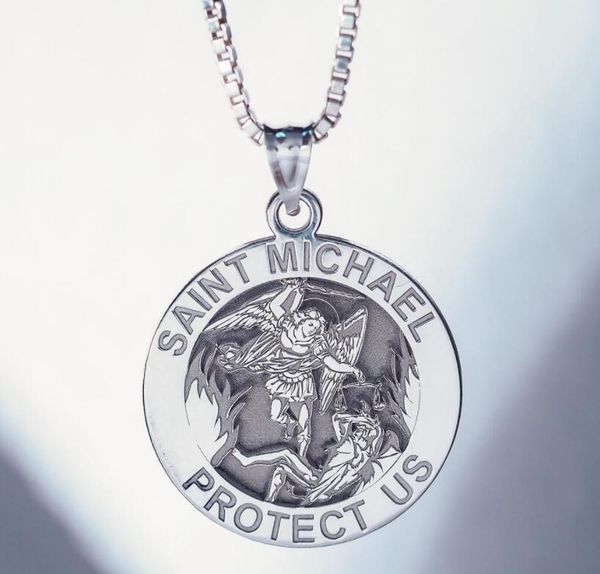St. Michael the Erzengel katholische Medaille Edelstahl Amulett Rolo Curb -Kette
