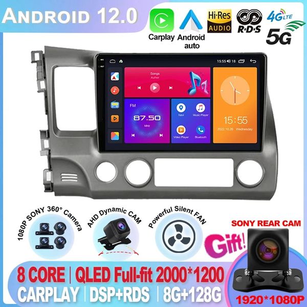 Para Honda Civic 2005-2012 2DIN 4G Android 12 Carra de estéreo de carros Multimídia Player Player Navigation GPS Head Unit CarPlay Monitor-2