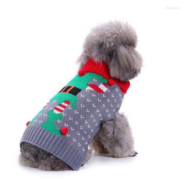 Abbigliamento per cani Vestiti in osso Maglione Collo alto a righe Fiocco di neve natalizio Modello Cani autunno e inverno