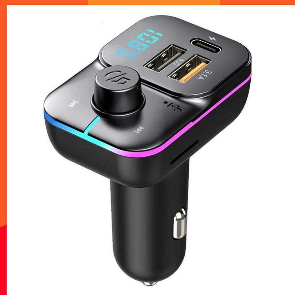 New Car Bluetooth 5.0 Trasmettitore Fm Wireless Handsfree Audio Mp3 Player Modulatore Luci colorate Dual Usb Car Charger 12-24v