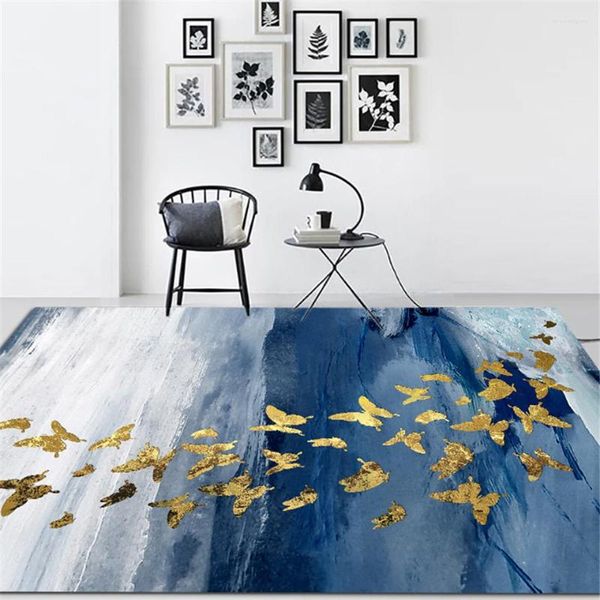 Tapetes de tapetes nórdicos azuis cinza pintado de ouro 3D Tabela de café estampada mesa de café varanda da porta de decoração do quarto