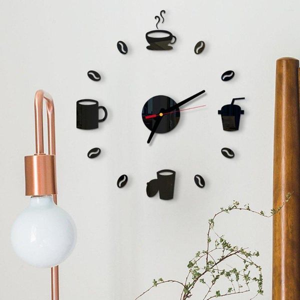 Orologi da parete Orologio Cucina Caffè Decor Specchio Acrilico 3D Art Autoadesivo Casa fai da te Silenzioso per ufficio