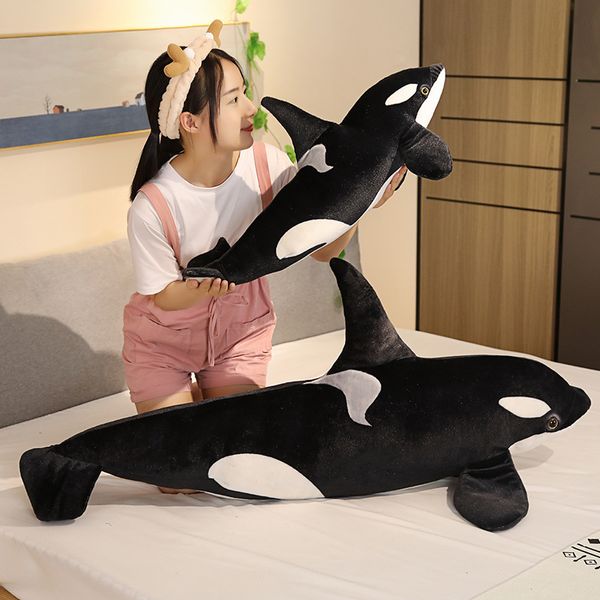 Peluş bebekler 50/75cm simülasyon katil balina oyuncakları doldurulmuş pamuk orcinus orca balık bebek köpekbalığı karikatürü yumuşak uyku yastık çocuk kızlar bebek hediyesi siyah ve beyaz ba48 c23