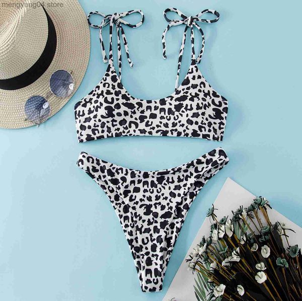 Costumi da bagno da donna Costume da bagno da donna Bikini leopardato 2022 Reggiseno perizoma stampato carino Donna Vita bassa Bikini nero rosa Costume da bagno T230524