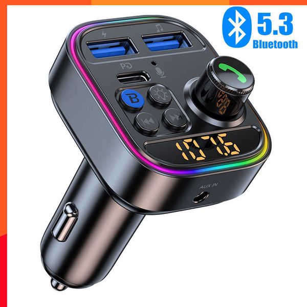 Nuovo trasmettitore Bluetooth 5.3 Fm Adattatore per auto Bluetooth senza fili Ricevitore radio Aux Lettore Mp3 Chiamata in vivavoce Tipo-c Caricatore per auto USB