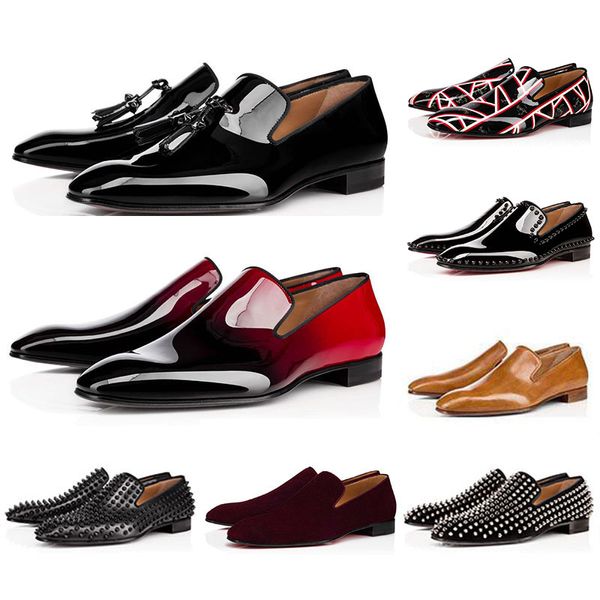 Herren Fasion Dress Schuhe dreifache schwarz weiß weiße Oreo Wildleder Patentleder Nieten auf Loafer Luxuskleid Männer Hochzeitsschuh für Business Party Office -Karriere mit Box