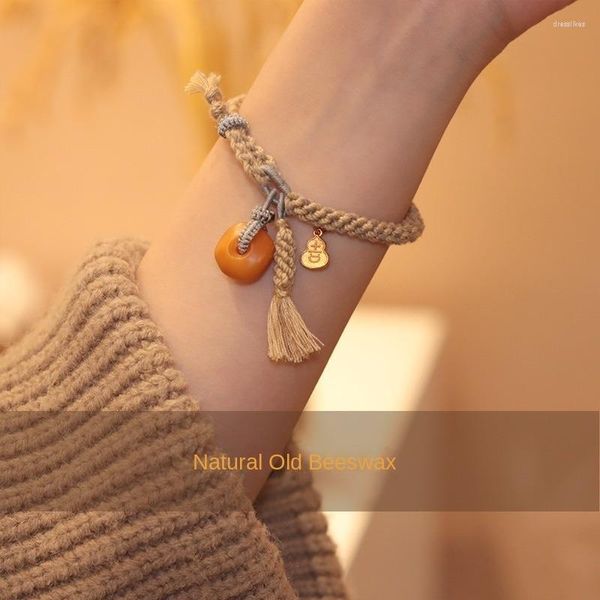 Braccialetti con ciondoli Jumengyan Mountain Old Honey Wax Ciondolo Nappa Zucca Braccialetto intrecciato Moda Temperamento Letteratura Stile nazionale Mano