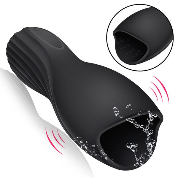 Masturbatoren Automatischer männlicher Massagebecher Schwarz 10-Gang-Vibrator Penisverzögerungstrainer Massagegerät Eichelstimulation 18Erwachsene Sexspielzeuge 230524