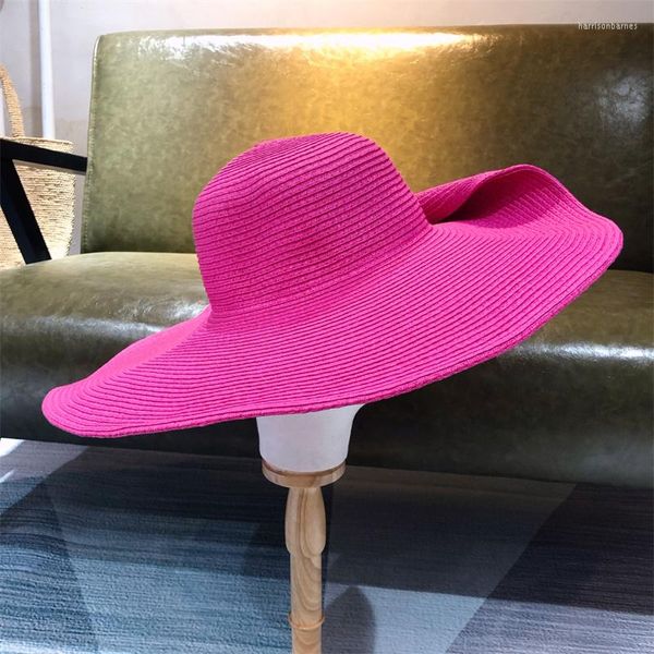 Boinas de 25 cm de palha Rose Red Wholesale Sun Ultra-Thin Freathable Summer Bucket Travel Homens e mulheres