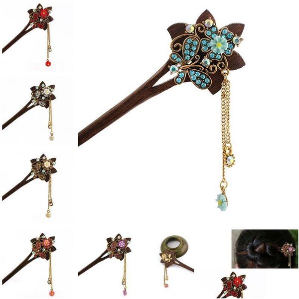 Forcine per capelli Classica Forcina da donna Diamondstudded Chicken Wing Wood Hair Pin Gsfz042 Mix Order Drop Delivery Jewelry Hairjewelry Dhfvn