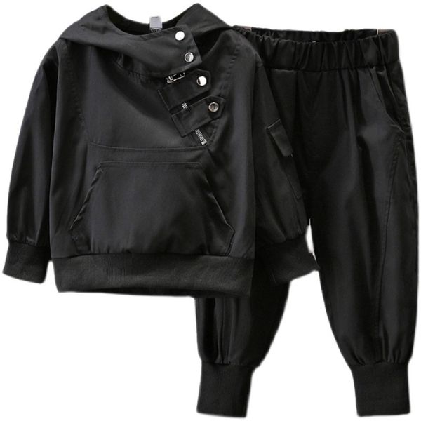 Conjuntos de roupas Baby Garoth Garotos Buno preto Capuz de calça Capuz de calça Capturi Crianças Terno de corrida Crianças trabalham roupas para a primavera outono 1 11 anos 230524