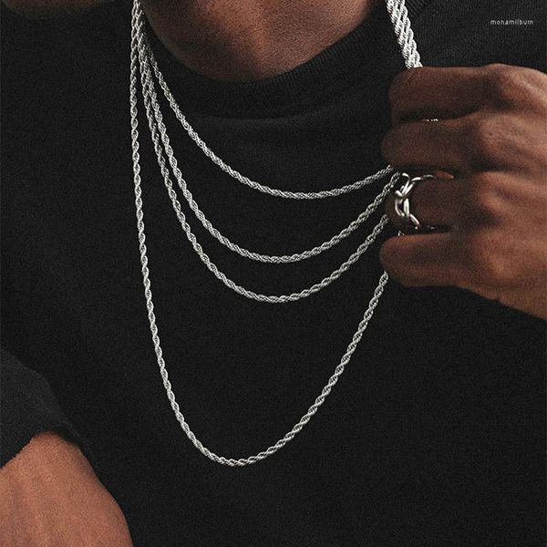 Цепи Эмо Хиппи Твистное веревочное ожерелье для мужчин Гранж Рэппер 3 мм из нержавеющей стали. Ударные украшения Плохая кофера
