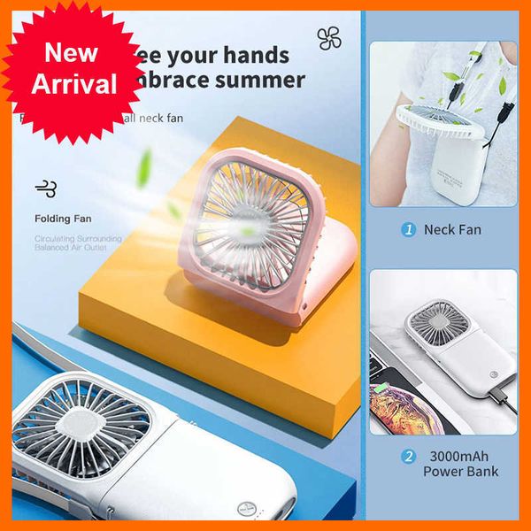 Novo ar condicionado portátil xiaomi fã de pescoço com 3000mAh Power Bank mini dobramento USB Handheld Desk Air Cooler Fan