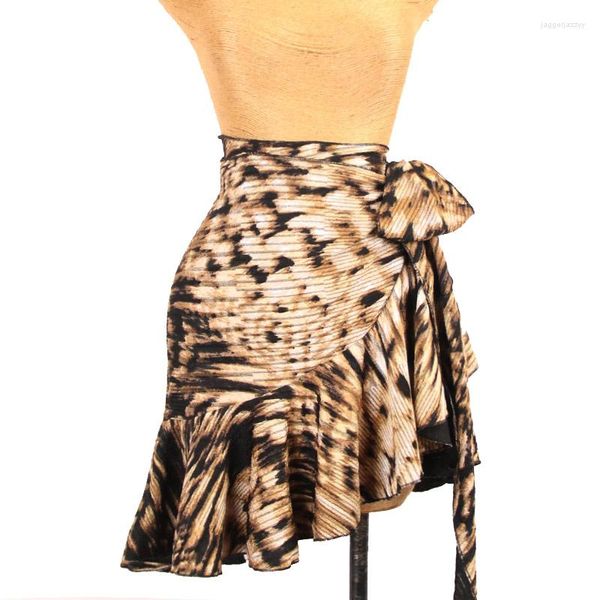 Stage Wear Abbigliamento da ballo latino Donna Adulto Leopard Hip Sciarpa Gonna corta sexy Cha Rumba Samba Practice DNV16931