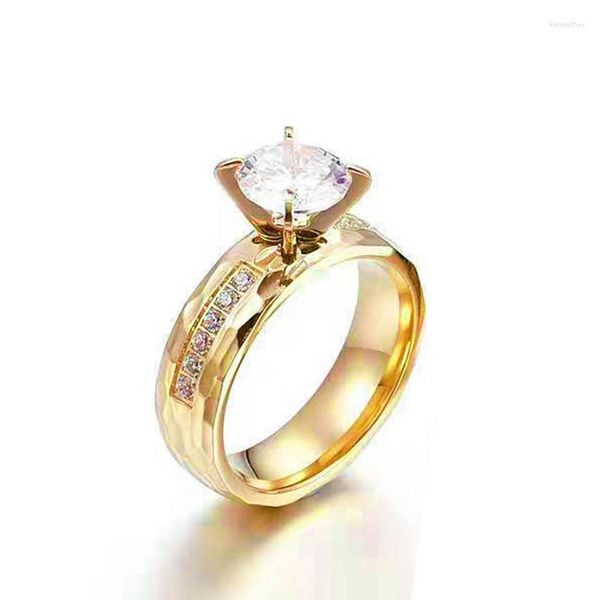 Anelli a grappolo 18 Anello in oro giallo con diamanti per donna Ladies Love Alliance Anniversary Titanium Jewelry Eternity Wedding Female
