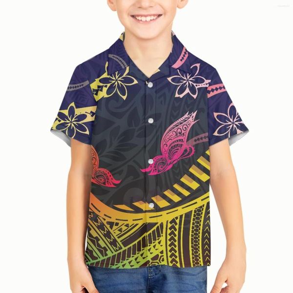 Camisas casuais masculinas garoto de garoto tribal tribal havaiano tatuagem tatuagem havaí estampas de meninos de meninos escolar camisa cardigan para criança