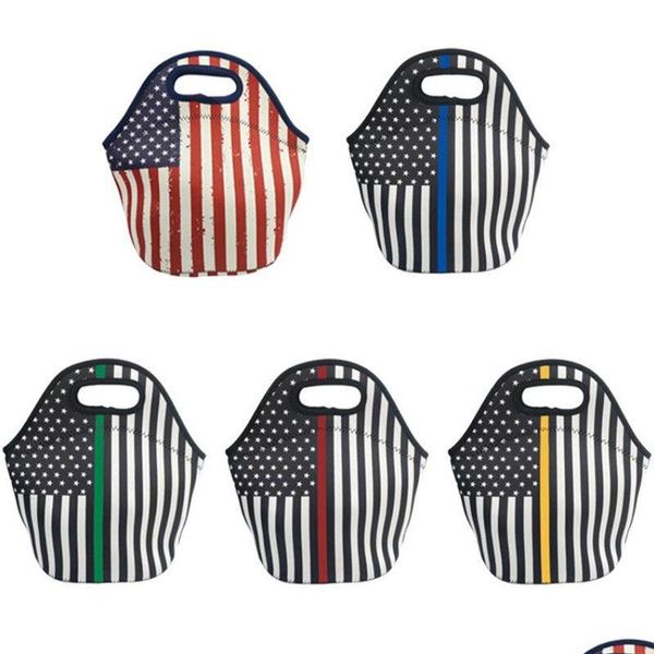 Bolsas de lancheira Bolsa de bandeira americana Bolsa de neoprene leopardo Insação de estudantes ao ar livre Bolsas de armazenamento portáteis entrega à prova d'água HO DHD6G