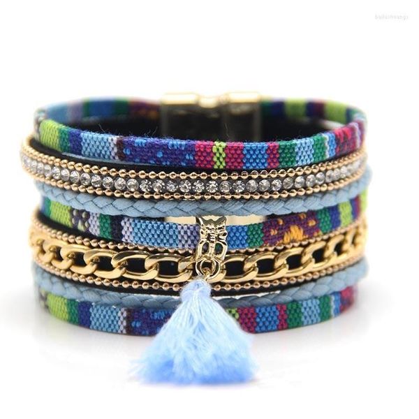 Braccialetti rigidi per donna Materiale classico in cotone morbido Stile Boemia In 6 colori Nappe Chiusure magnetiche Gioielli femminili