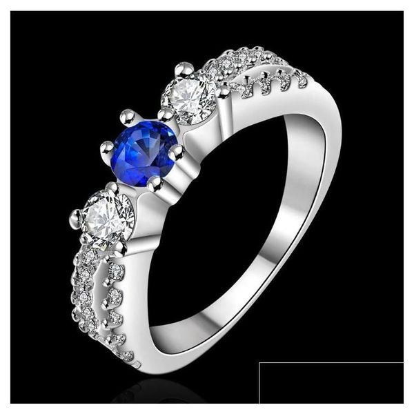 Drei Steinringe Damen Sterling Silber überzogener blauer runder Zirkon Ring GSSR399 Mode 925 Platte Drop Lieferung Schmuck Dhmfl