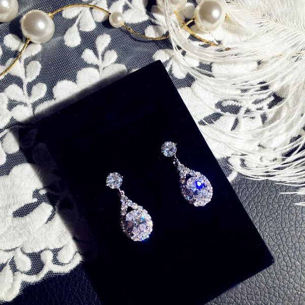 Orecchini a bottone Goccia d'acqua scintillante Cubic Zirconia Argento 925 Ago Big CZ Matrimonio in cristallo da sposa per gioielli di moda per spose