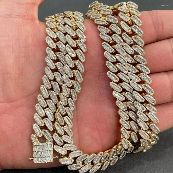 Цепи замакивали серебряный цвет 15 мм CZ Miami Box Clapp Cuban Link Chee Counglace прямоугольник 5A Циркон кокер хип -хоп мужчины женщины ювелирные изделия