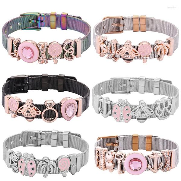 Charme Armbänder Edelstahl Rosa Lollipop Armband Für Frauen Mesh Set Kristall Bienen Feine Armreifen Weibliche Liebhaber